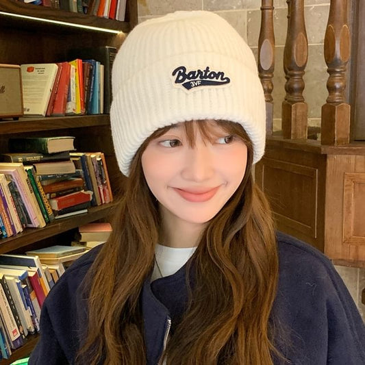 Lettering Applique Knit Beanie