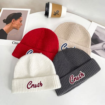 Lettering Applique Knit Beanie