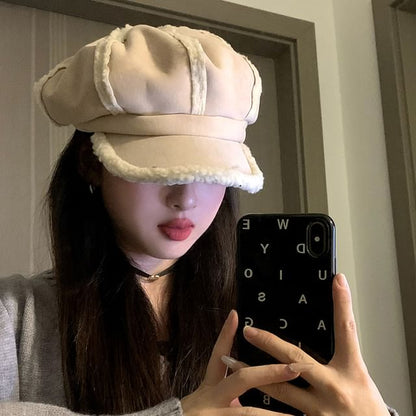 Faux Shearling Newsboy Cap