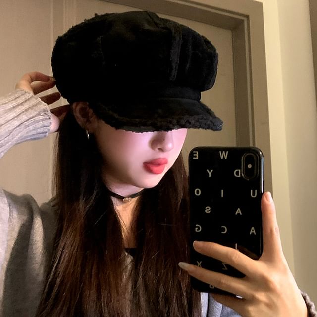 Faux Shearling Newsboy Cap