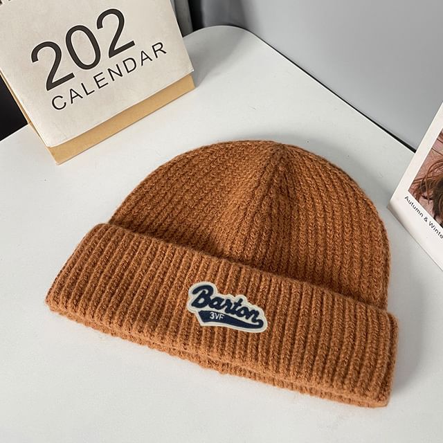 Lettering Applique Knit Beanie