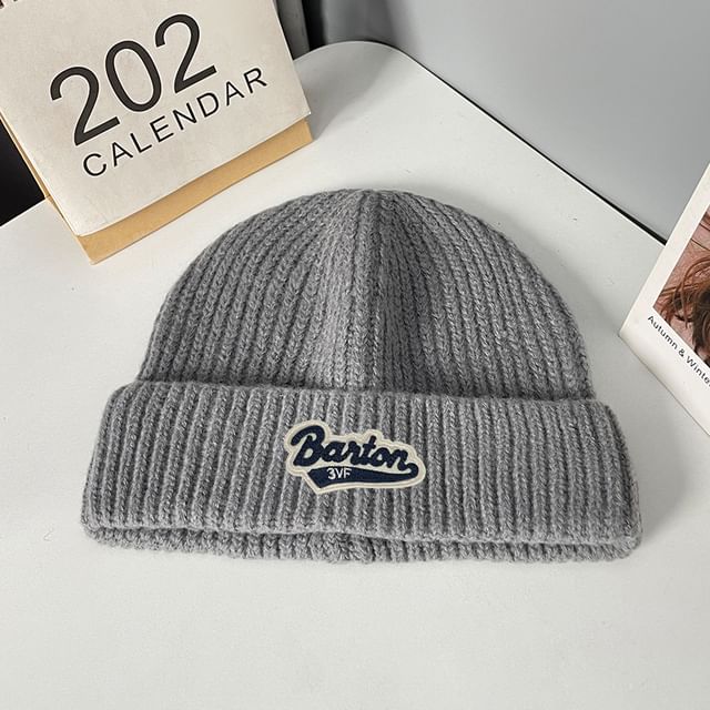 Lettering Applique Knit Beanie