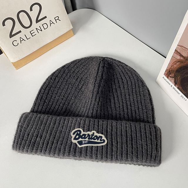 Lettering Applique Knit Beanie