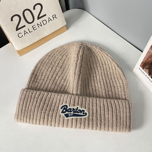 Lettering Applique Knit Beanie