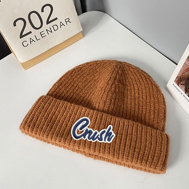 Lettering Applique Knit Beanie