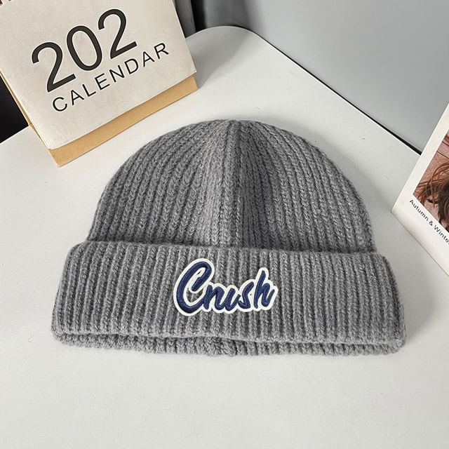 Lettering Applique Knit Beanie