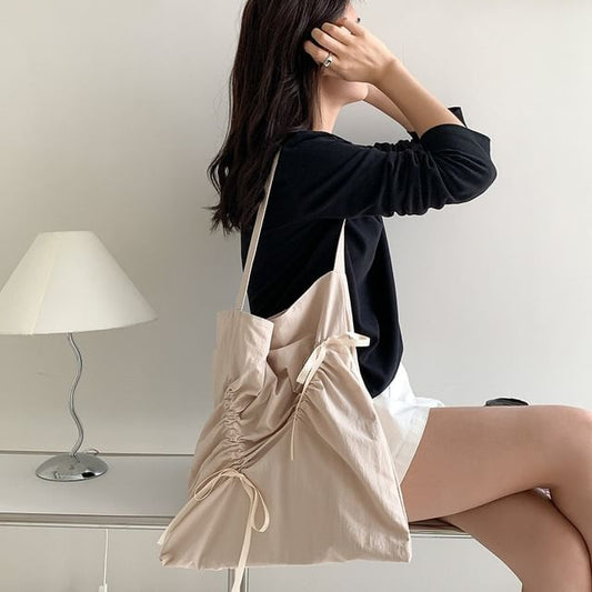 Plain Bow Drawstring Shopper Bag