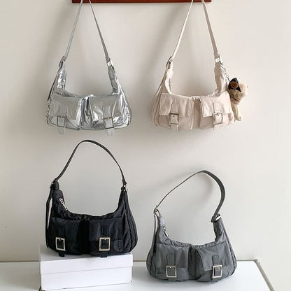Multi-Pocket Buckled Shoulder Bag