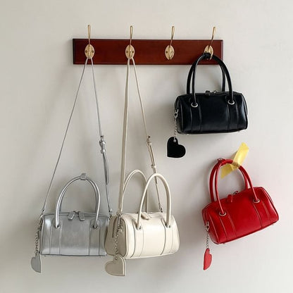 Faux Leather Boston Bag