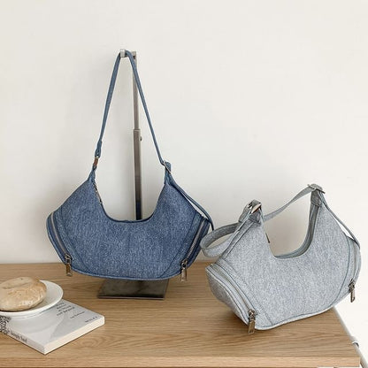 Multi-Pocket Denim Shoulder Bag