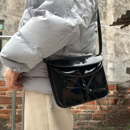 Bow Faux Leather Flap Crossbody Bag