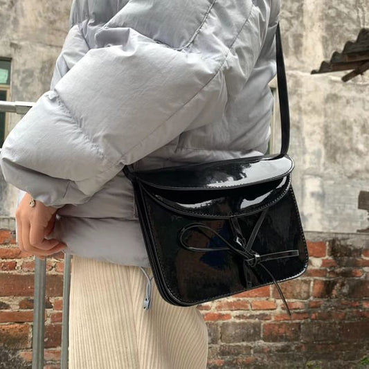 Bow Faux Leather Flap Crossbody Bag