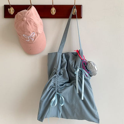 Plain Bow Drawstring Shopper Bag