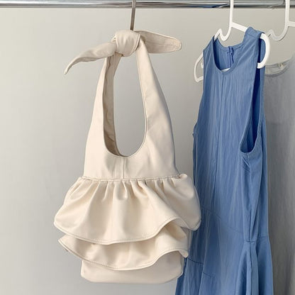Ruffle Faux Leather Tote Bag