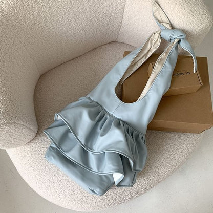 Ruffle Faux Leather Tote Bag