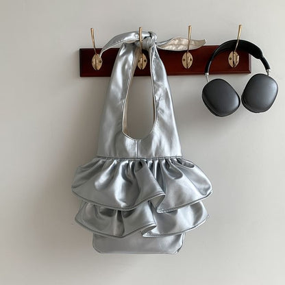 Ruffle Faux Leather Tote Bag