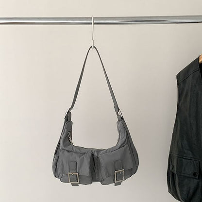 Multi-Pocket Buckled Shoulder Bag