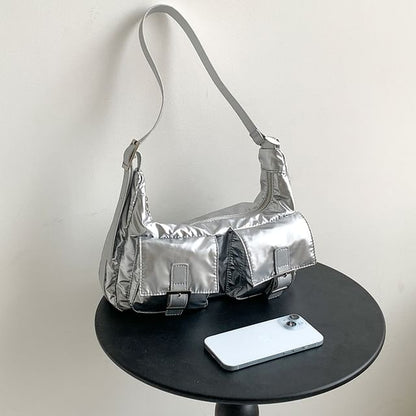 Multi-Pocket Buckled Shoulder Bag