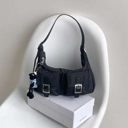 Multi-Pocket Buckled Shoulder Bag