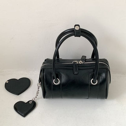 Faux Leather Boston Bag