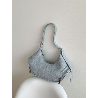 Multi-Pocket Denim Shoulder Bag