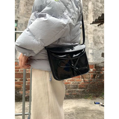 Bow Faux Leather Flap Crossbody Bag