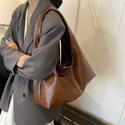 Plain Faux Leather Slouchy Shoulder Bag