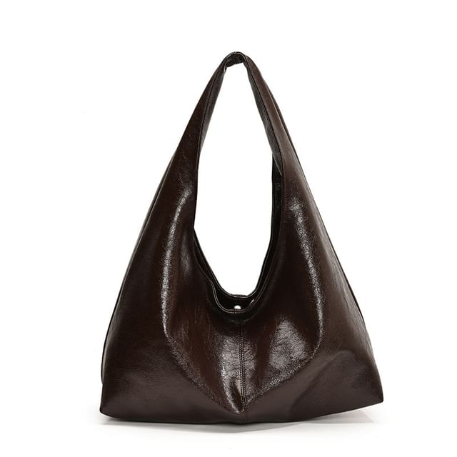 Plain Faux Leather Slouchy Shoulder Bag