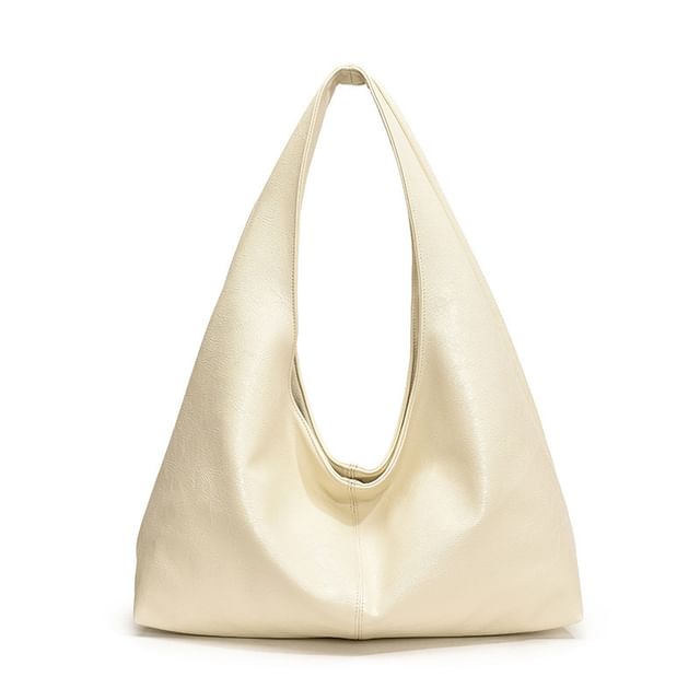 Plain Faux Leather Slouchy Shoulder Bag