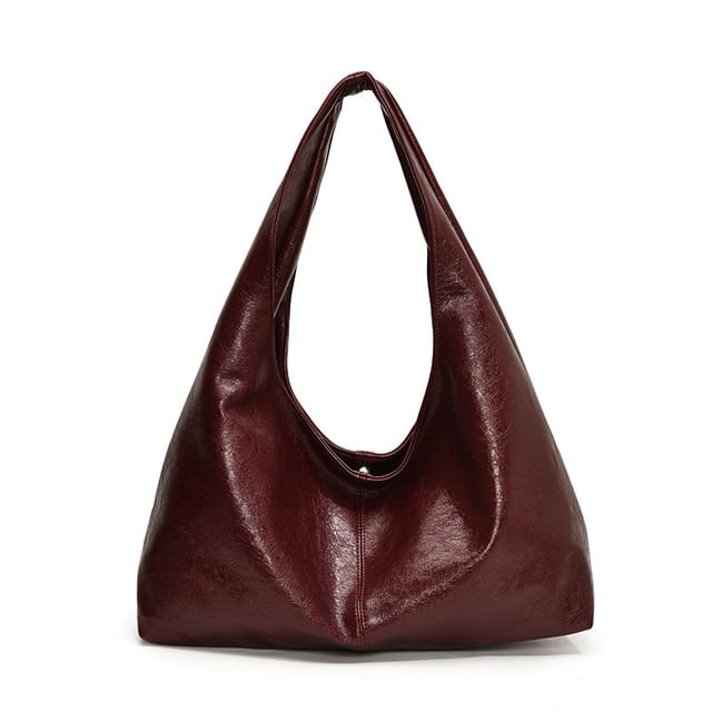 Plain Faux Leather Slouchy Shoulder Bag