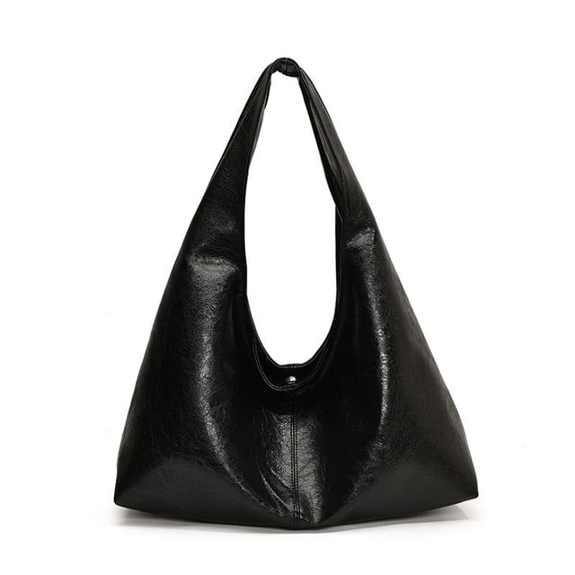 Plain Faux Leather Slouchy Shoulder Bag