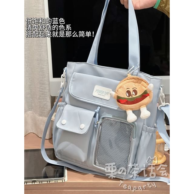 Plain Multi-Pocket Crossbody Tote Bag