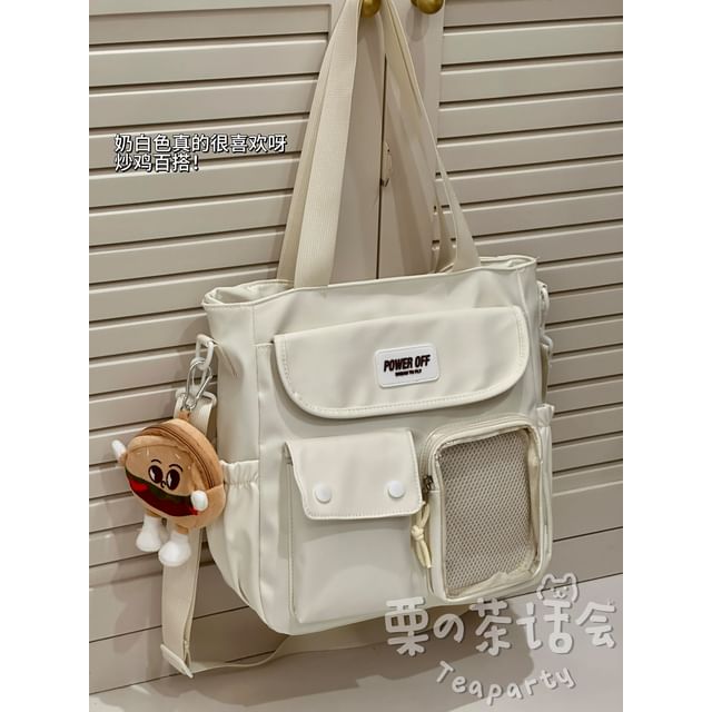 Plain Multi-Pocket Crossbody Tote Bag