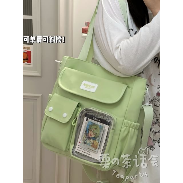 Plain Multi-Pocket Crossbody Tote Bag