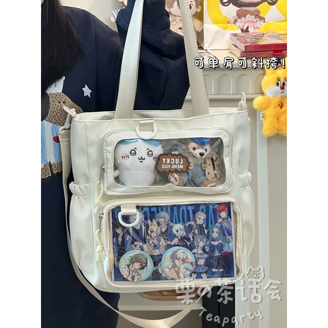 Plain Transparent Panel Crossbody Tote Bag