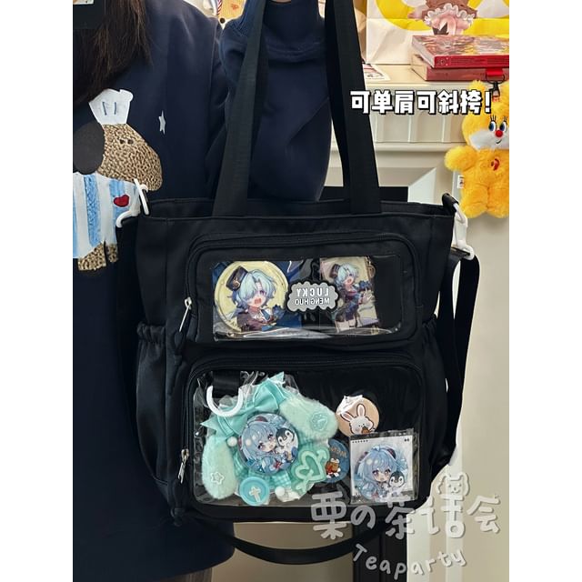 Plain Transparent Panel Crossbody Tote Bag