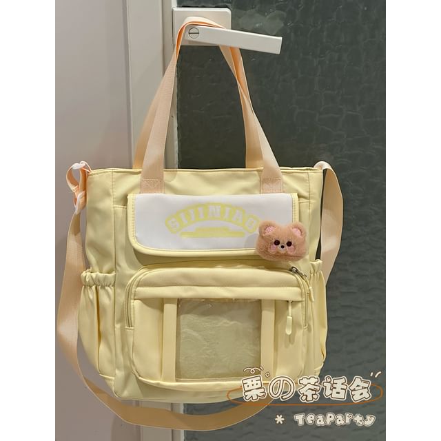 Lettering Print Transparent Panel Crossbody Tote Bag / Backpack