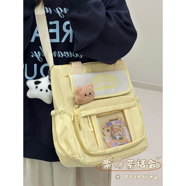 Lettering Print Transparent Panel Crossbody Tote Bag