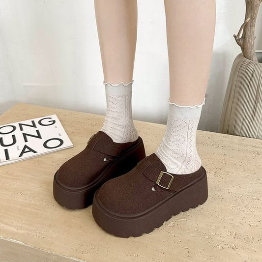 Platform Mules Buckled Suede Faux