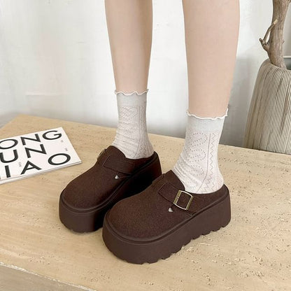 Platform Mules Buckled Suede Faux