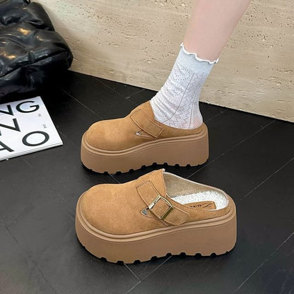 Platform Mules Buckled Suede Faux