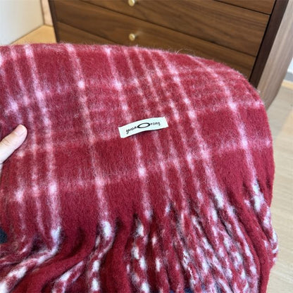 Plaid Fringed Trim Scarf
