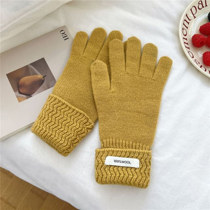 Lettering Applique Touchscreen Knit Gloves