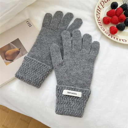 Lettering Applique Touchscreen Knit Gloves