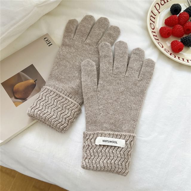 Lettering Applique Touchscreen Knit Gloves