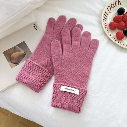 Lettering Applique Touchscreen Knit Gloves