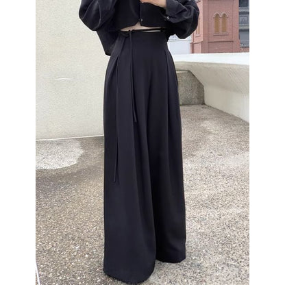 High Rise Plain Pleated Wide Leg Suit Pants