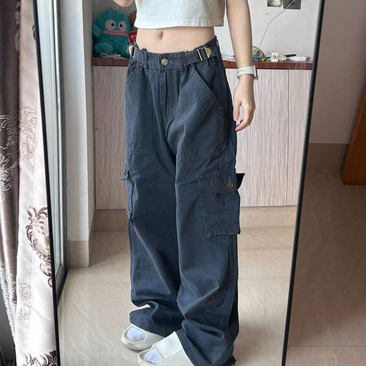 Low Waist Plain Baggy Cargo Pants