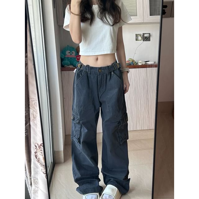 Low Waist Plain Baggy Cargo Pants