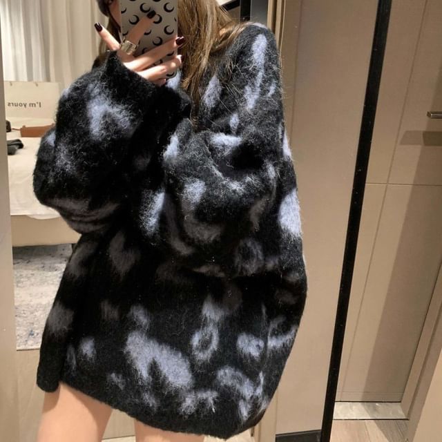 Oversized Leopard-Print Furry Sweater